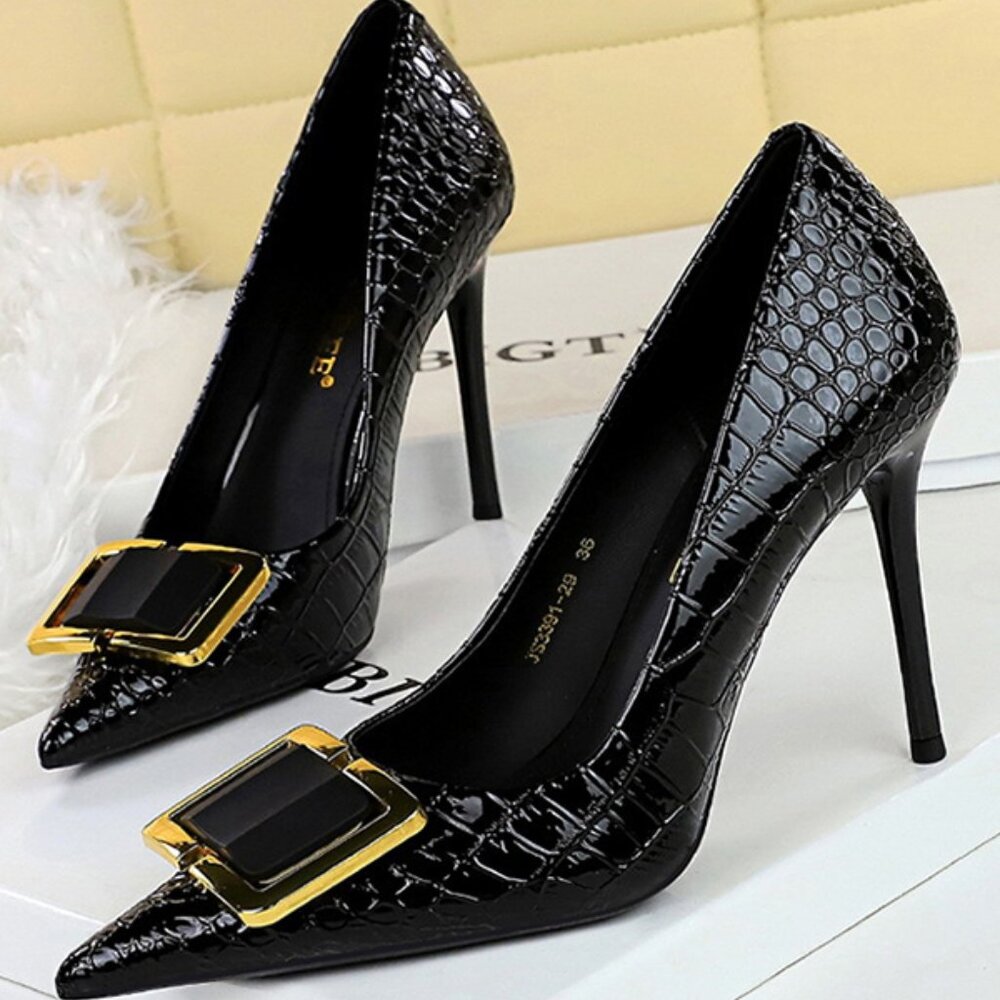 Classy Black Heel with Gold Buckle